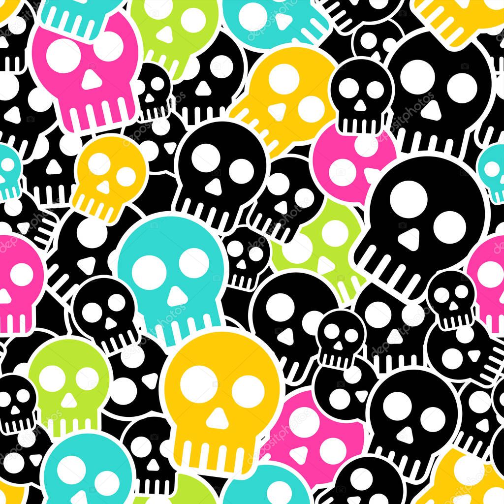 Vector seamless wrapping paper with colkor skulls