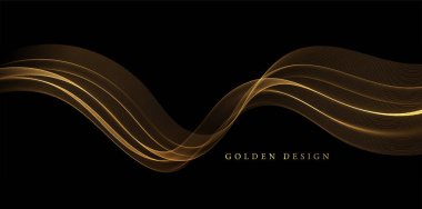 Soyut Altın Dalgalar. Tebrik kartı ve mukavemet makbuzu için koyu arkaplan üzerinde parlak altın çizgiler tasarım ögesi.