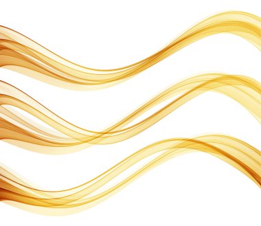 Beyaz arkaplanda izole edilmiş soyut akıcı altın dalga çizgileri. Düğün davetiyesi ve tebrik kartı için tasarım ögesi