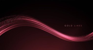 Soyut Altın Dalgalar. Tebrik kartı ve muhalif kupon için koyu arkaplan üzerinde simli efektli parlak altın çizgiler tasarım ögesi.