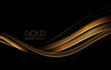 Soyut Altın Dalgalar. Tebrik kartı ve muhalif kupon için koyu arkaplan üzerinde simli efektli parlak altın çizgiler tasarım ögesi.
