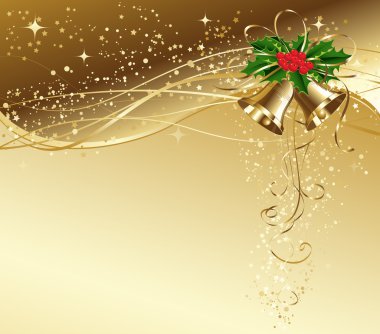 Noel kartı altın çan ve holly ile
