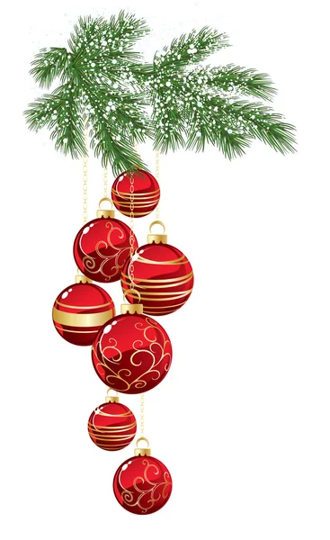 Pine with red Christmas bauble — Stock Vector