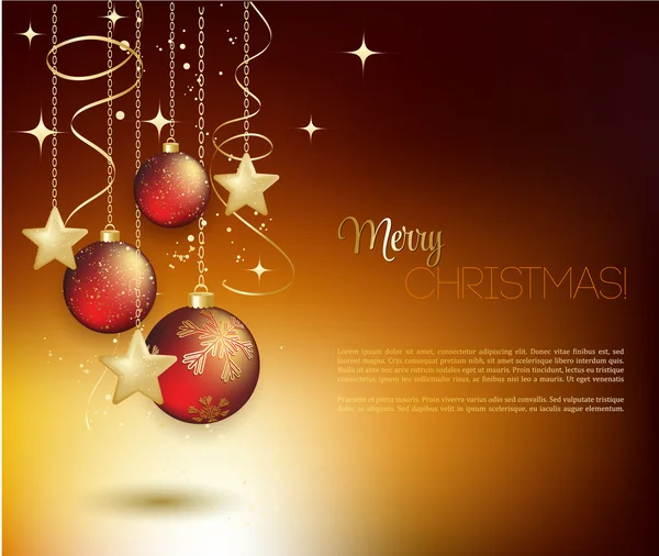 Merry Christmas gold greeting  card with red bauble — Stock Vector