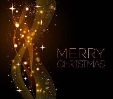 Kar taneleri ile neşeli Noel altın tebrik kartı