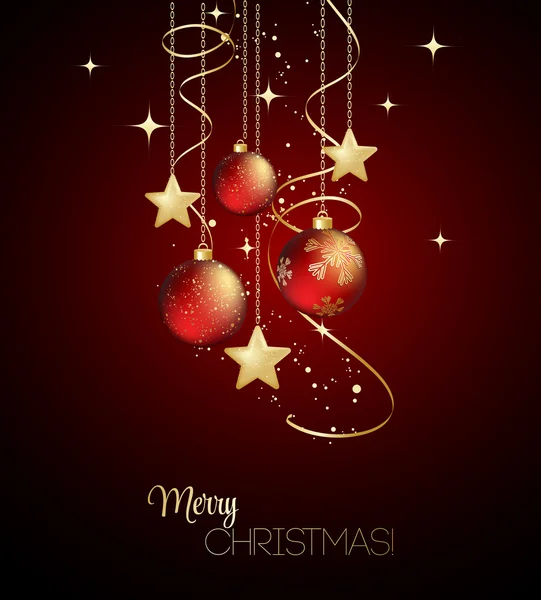 Frohe Weihnachten Karte mit roter Christbaumkugel — Stockvektor