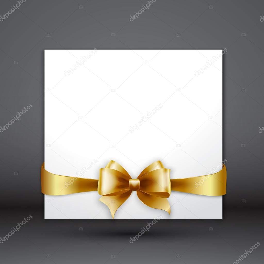 Invitation card with Gold holiday ribbon and bow