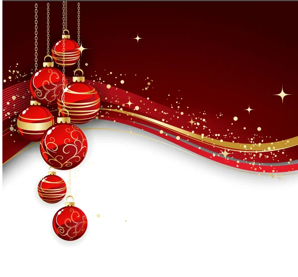 Frohe Weihnachten Karte mit roter Christbaumkugel — Stockvektor