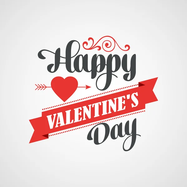 Cartão de Letras Feliz Dia dos Namorados - Fundo tipográfico com ornamentos, corações, fita e seta —  Vetores de Stock