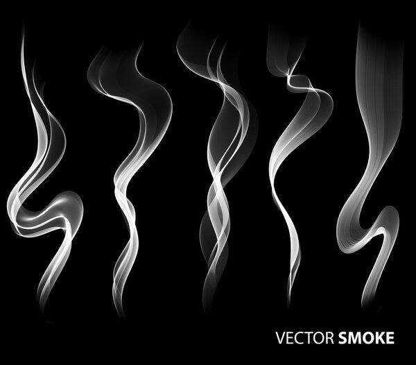 Набор векторного реалистичного дыма на черном фоне
