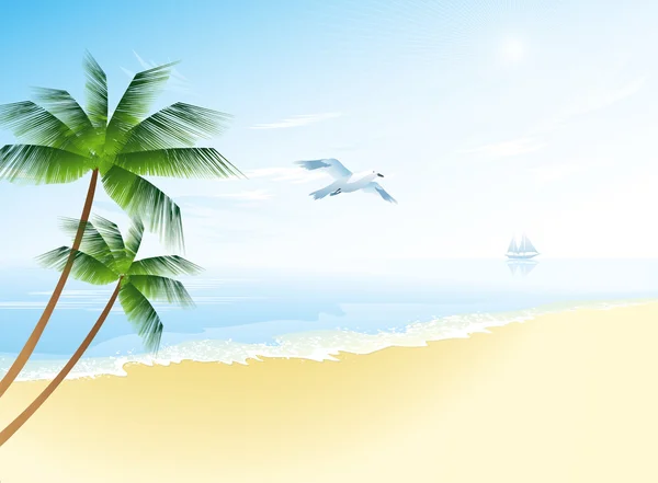 夏季海滩和棕榈树 — 图库矢量图片