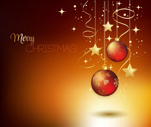 Feliz Navidad tarjeta de felicitación de oro con bauble rojo — Foto de Stock