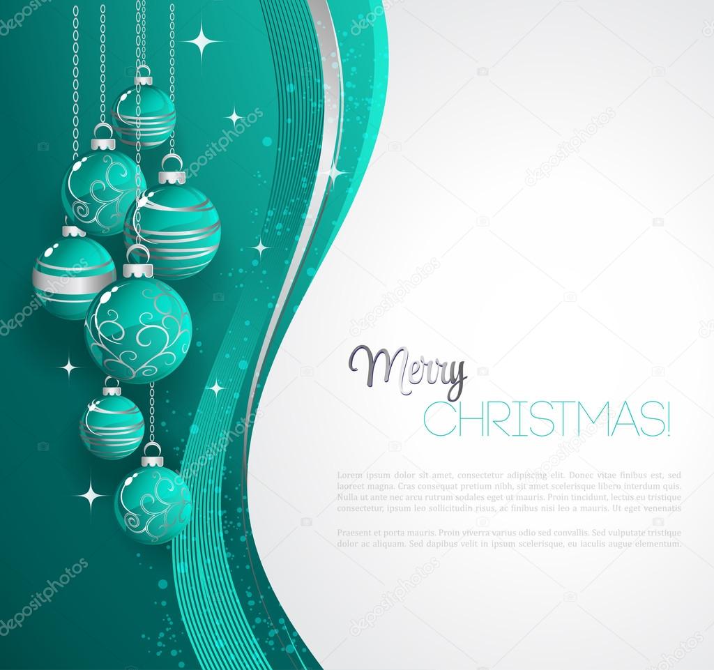 Merry Christmas  card with blue bauble 