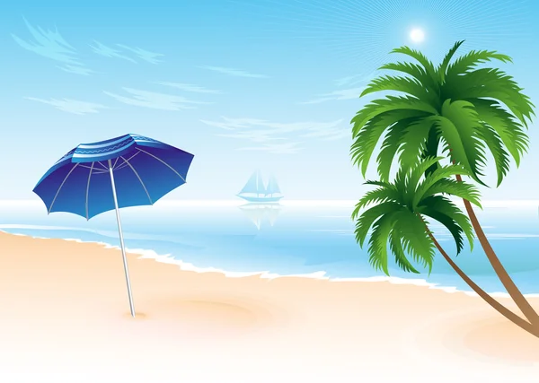 Praia de verão com palmeiras —  Vetores de Stock