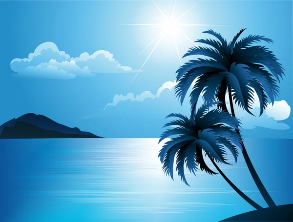 夏季海滩和棕榈树 — 图库矢量图片