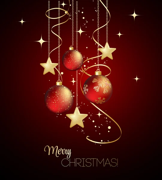 Merry Christmas card met rood bauble — Stockvector