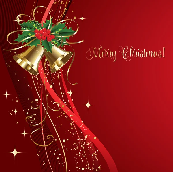 Joyeux Noël carte avec des cloches d'or — Image vectorielle