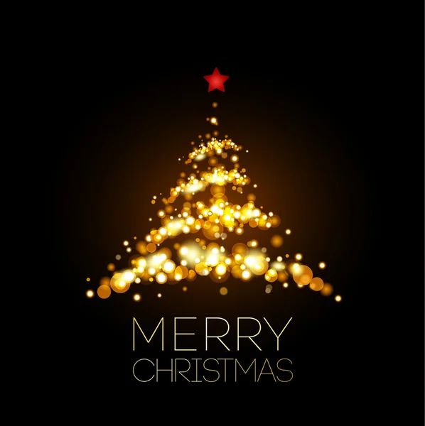 Goldglänzender Weihnachtsbaum im schwarzen Poster — Stockvektor