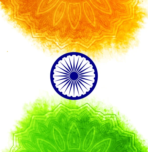 Yaratıcı Hint Bağımsızlık günü konseptiyle ashoka tekerlek ve ulusal bayrak tricolors desende. — Stok Vektör
