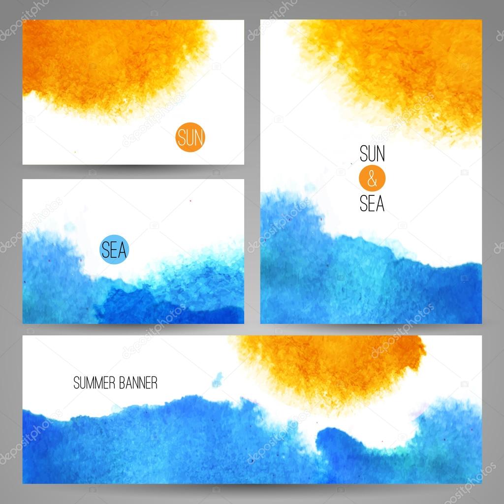 watercolor sea background poster or card template vector art