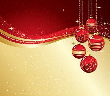 Arka plan Christmas baubles ve kar taneleri ile