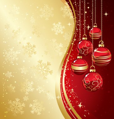 Arka plan Christmas baubles ve kar taneleri ile