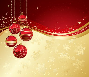 Arka plan Christmas baubles ve kar taneleri ile