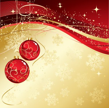 Arka plan Christmas baubles ve kar taneleri ile