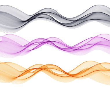 Yumuşak Siyah Mor Turuncu Altın Gradyan Şeffaf Dalga Arkaplanı. Renkli Dalgalı Duman Çizgileri beyaz arkaplanda izole edildi. Vektör illüstrasyonu