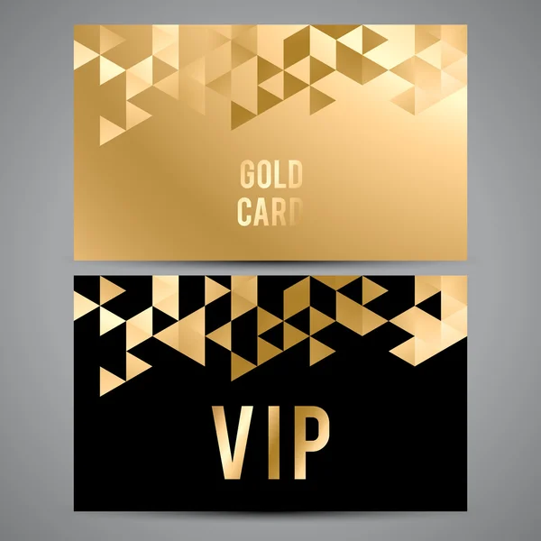 VIP-Karten. schwarz-goldenes Design. Dreieck dekorative Muster. — Stockvektor