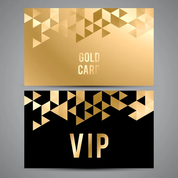 Tarjetas VIP. Diseño negro y dorado. Patrones decorativos triángulo . — Vector de stock