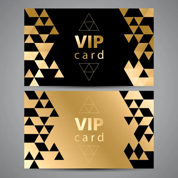 Vip kart. Siyah ve altın tasarım. Üçgen dekoratif desen.