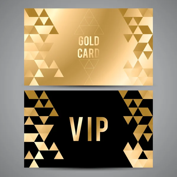 VIP-kaarten. Zwarte en gouden ontwerp. Driehoek Decoratieve patronen. — Stockvector