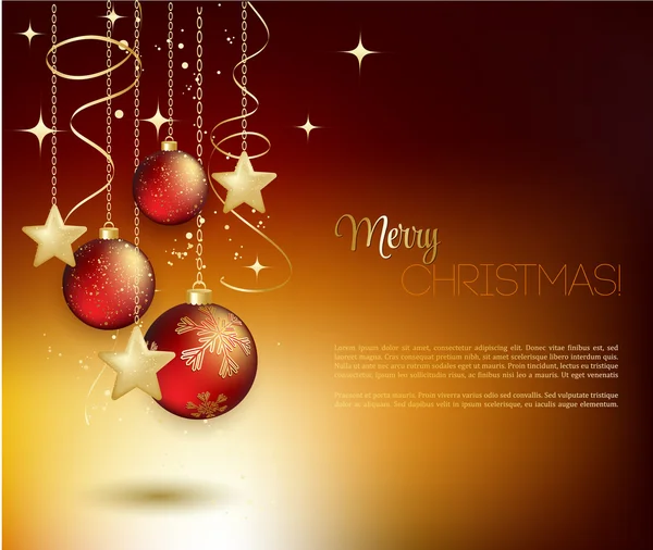 Merry Christmas gold greeting  card with bauble — Stock Vector