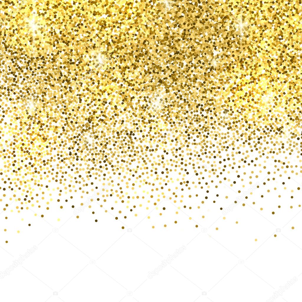 Gold sparkles on white background. Gold glitter background