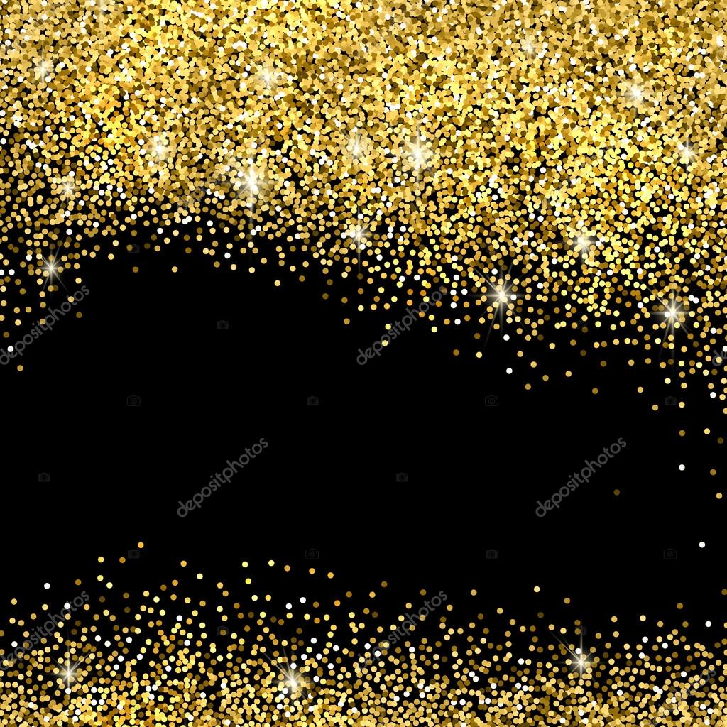 Gold sparkles on black background. Gold glitter background