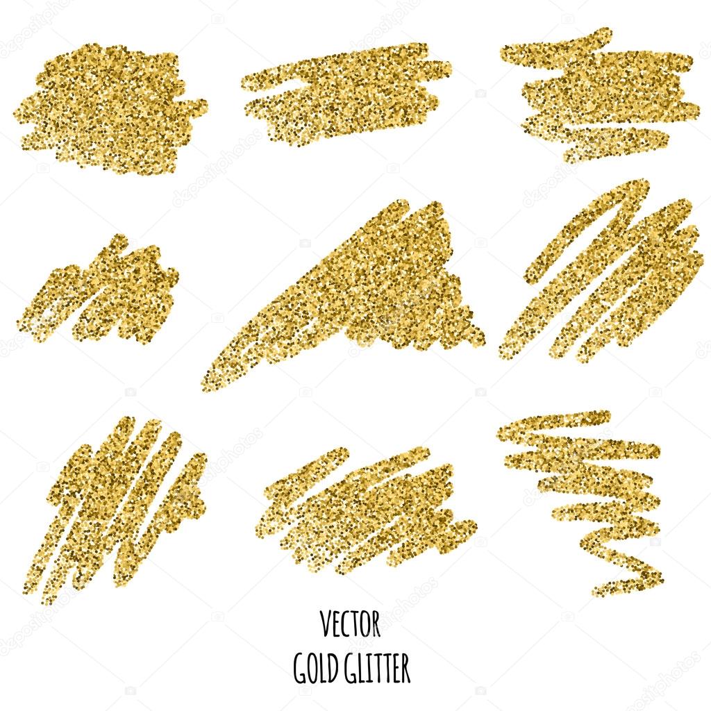 Set of vector Gold sparkles on white background. Gold glitter background