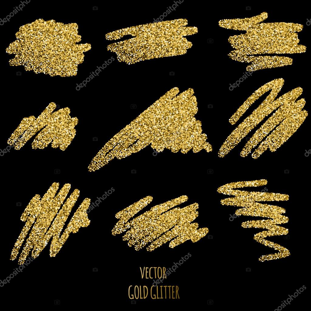 Set of vector Gold sparkles on black background. Gold glitter background