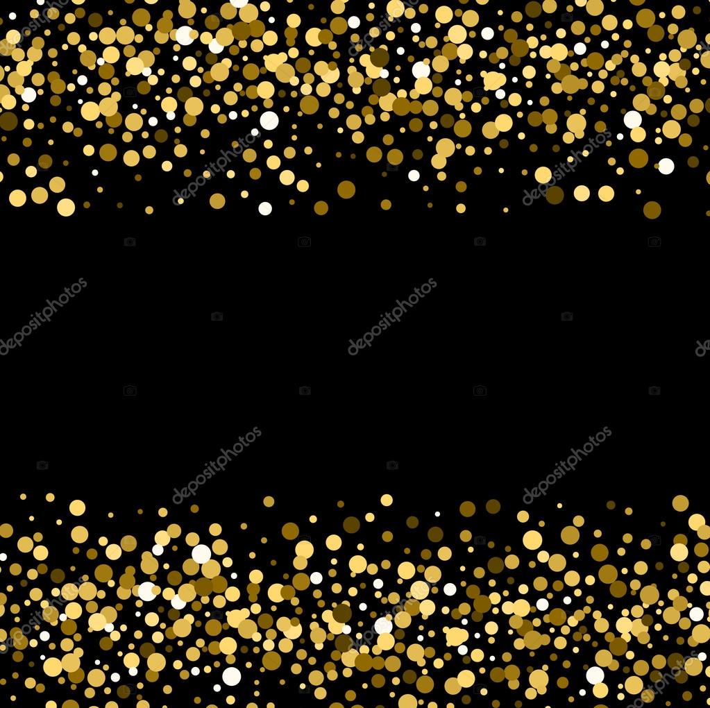 Gold sparkles on black background. Gold glitter background