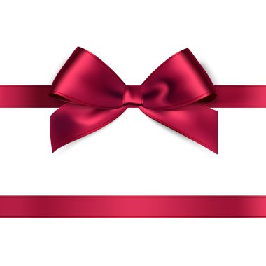 Beyaz arkaplanda parlak kırmızı saten kurdele