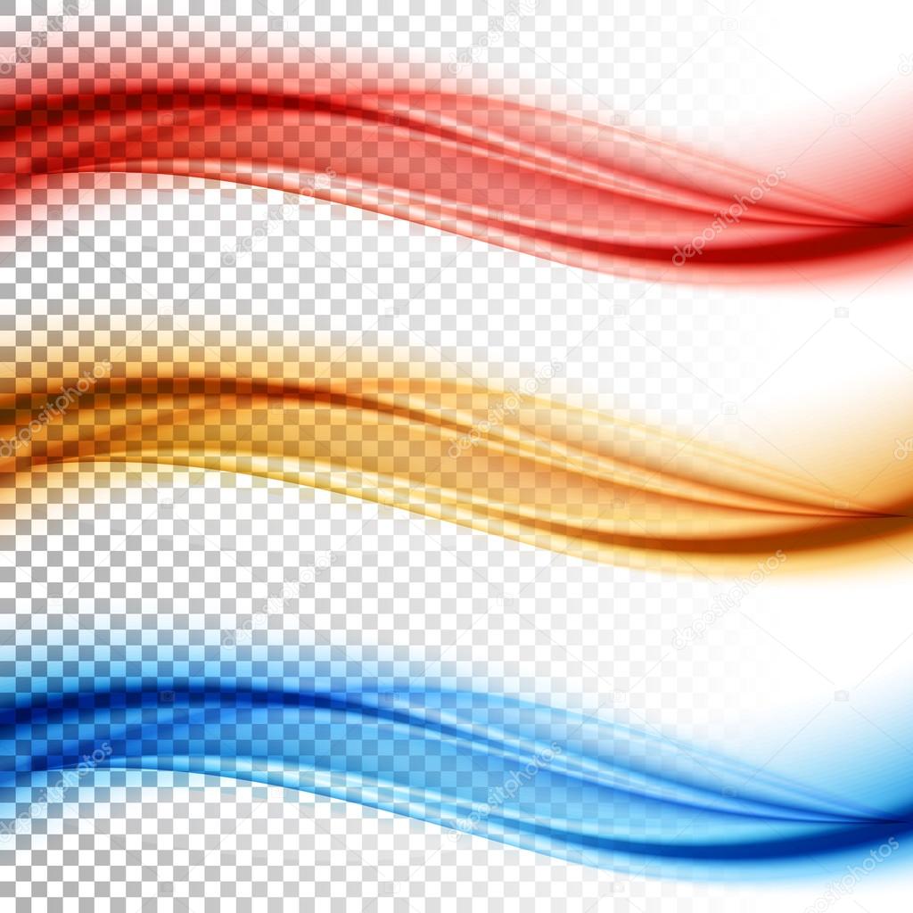 Abstract smooth color wave vector set on transparent background.