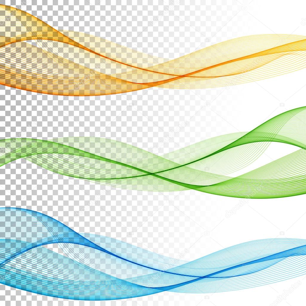 Abstract smooth color wave vector set on transparent background.