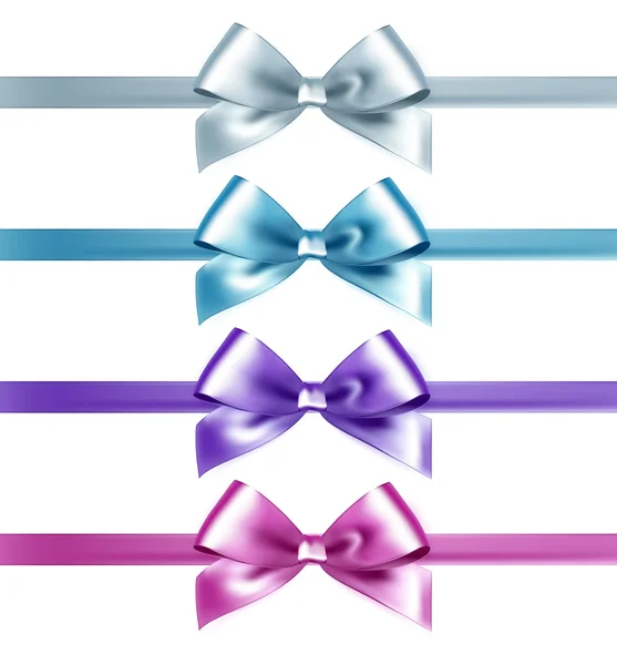 Set of isolated pink, white and blue photorealistic silk bows — Stock Vector