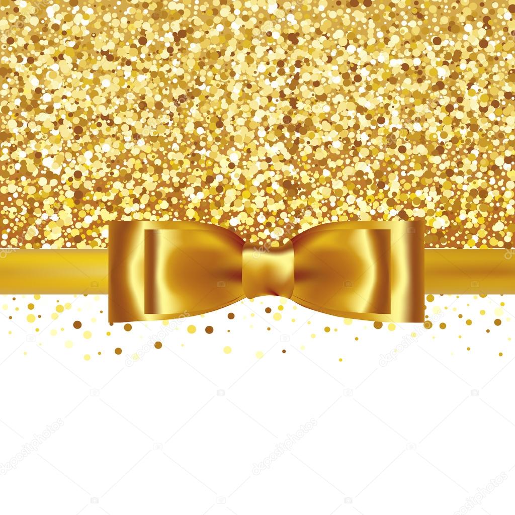 Shiny gold satin ribbon on white background