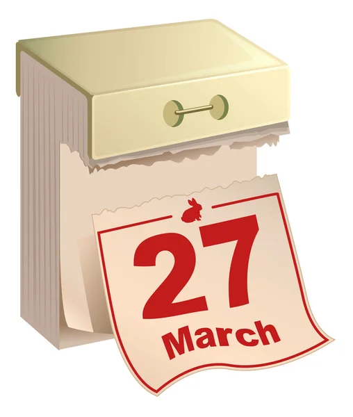 27 de março de 2016 Páscoa Católica. Data vermelha do calendário de desligamento —  Vetores de Stock