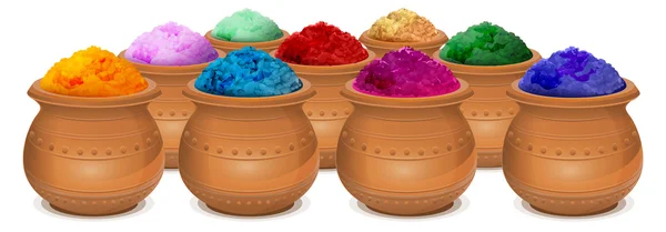 Ceramiczny garnek farby Holi. Festiwal kolorów Holi — Wektor stockowy
