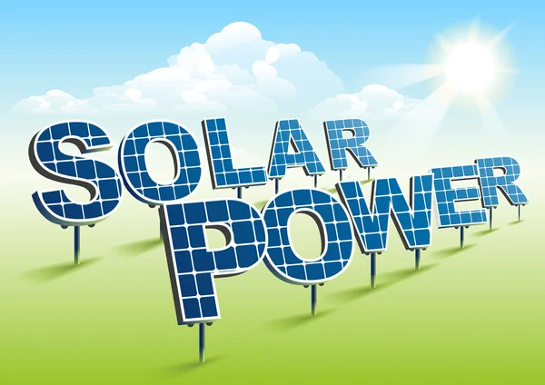 Energia solar. Painéis solares no campo verde — Vetor de Stock
