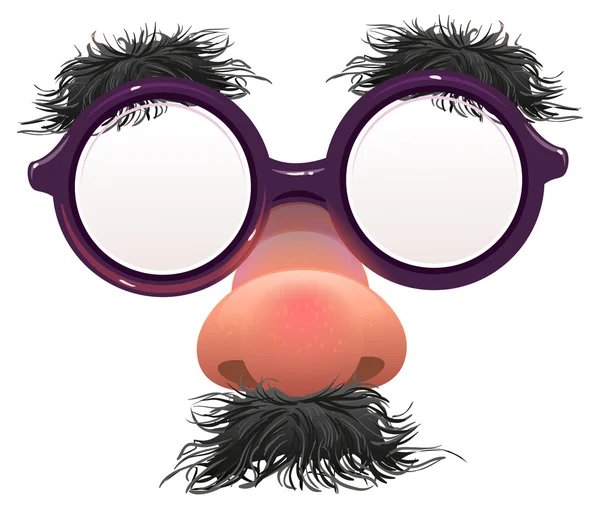 Drôle de nez de lunettes. Truffe et lunettes de surface. Sourcils noirs, moustache. 1er avril Journée des fous — Image vectorielle