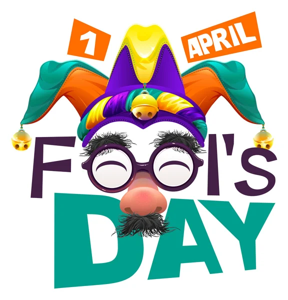 Funny szemüveggel orr. Április bolondok napja üdvözlőlap szöveg betűkkel. 1 április bolondok napja — Stock Vector