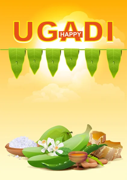 Feliz Ugadi. Tarjeta de felicitación de plantilla para vacaciones Ugadi — Archivo Imágenes Vectoriales